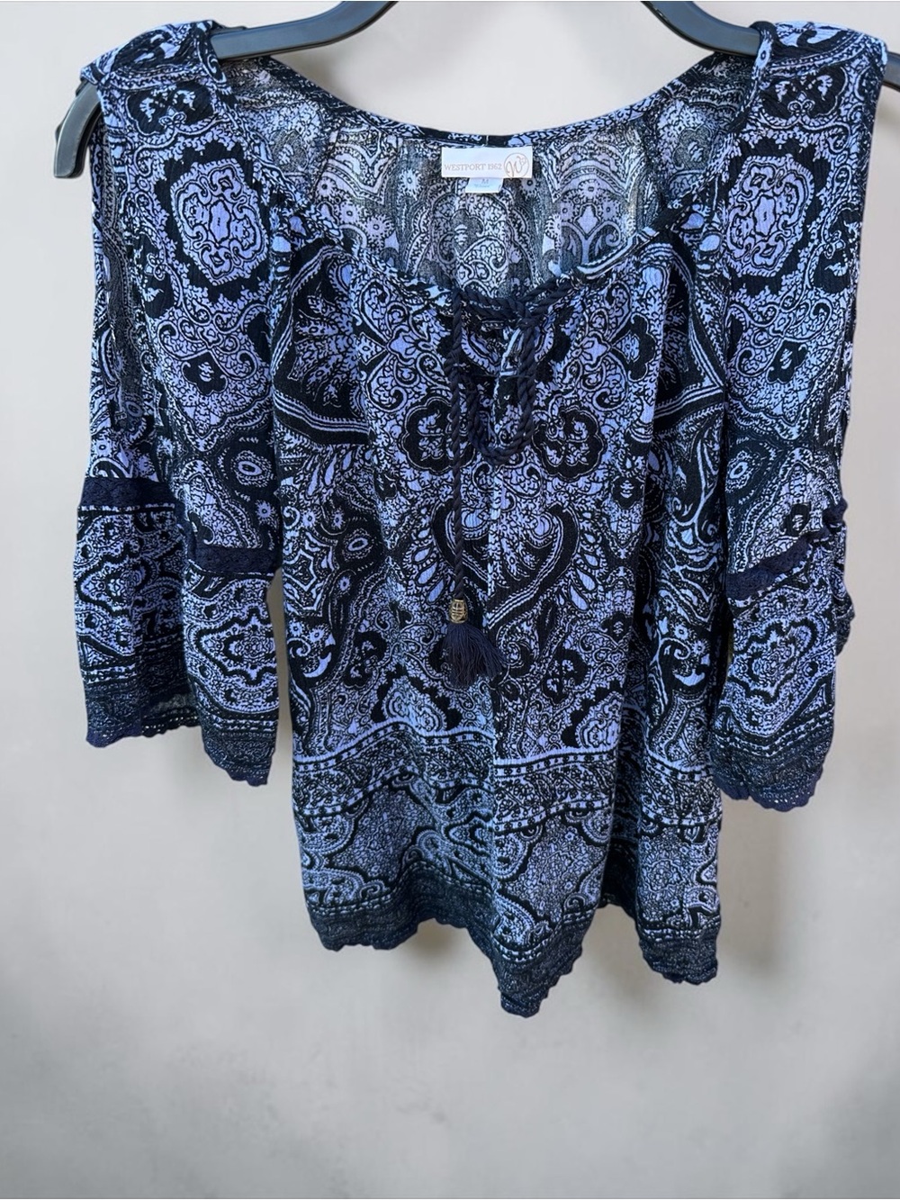 Westport Navy Paisley Cold-Shoulder Blouse